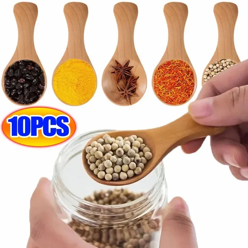 Short Handle Small Wooden Spoons 1/10Pc Tea Honey Coffee Kitchen Spice Condiment Salt Sugar Enduring Mini Baby Spoon Wooden Spoon