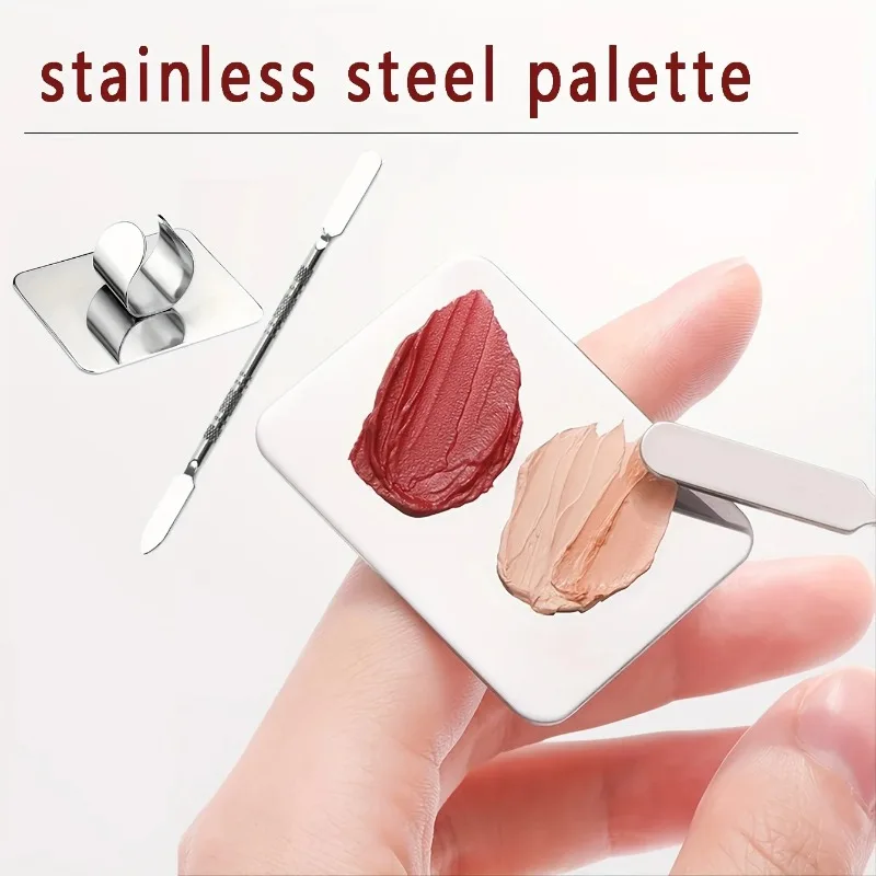 Tavolozza per miscelazione trucco, tavolozza spatola per trucco con spatola per fondotinta, tavolozza per nail art con vassoio per miscelazione trucco in acciaio inossidabile - immagine 5