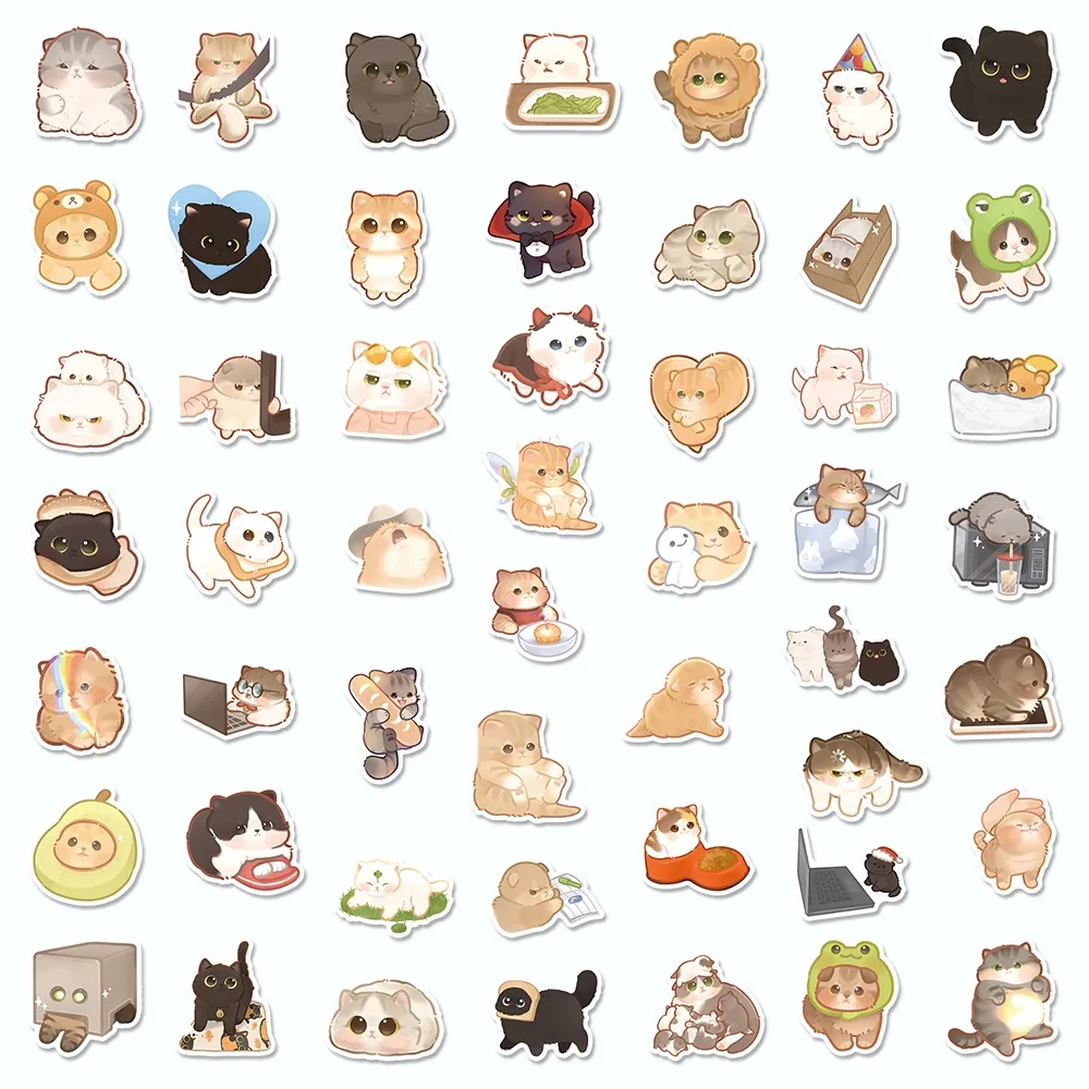 50/100pcs 귀여운 고양이 스티커 노트북 고정 스크랩북 노트북 전화 기타 Kawaii 동물 데칼 어린이 DIY 장난감