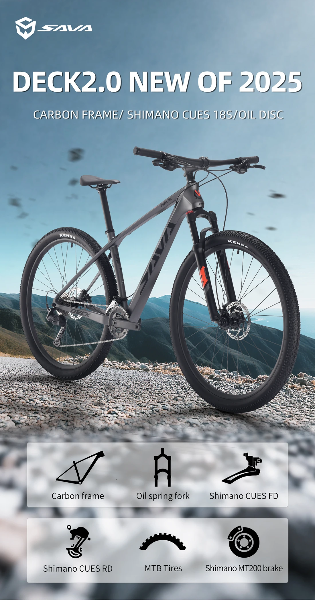 SAVA DECK2.0 Bicicleta de montaña con estructura de carbono de 29 pulgadas, bicicleta de montaña para adultos, 29 pulgadas, cuadro de carbono 15/17/19 con SHIMANO 18S