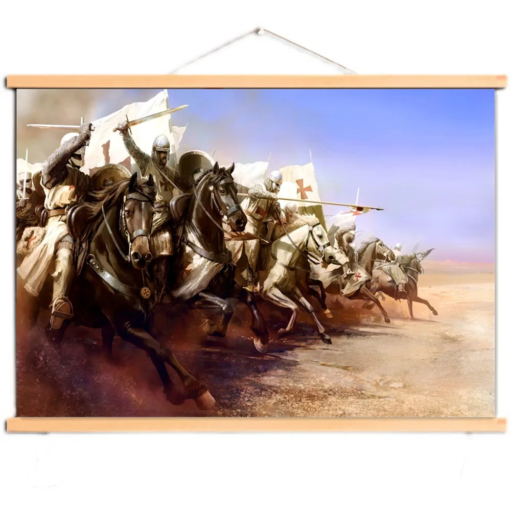 

Medieval Knights Templar Scroll poster Canvas Poster with Wooden Hanger Wall Art Living Room Bedroom Home Decor Scroll Painting