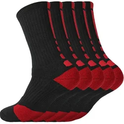 5 Pairs Unisex Cushioned Sports Socks - Versatile Athletic Set - EU 39-45 (5 black red)