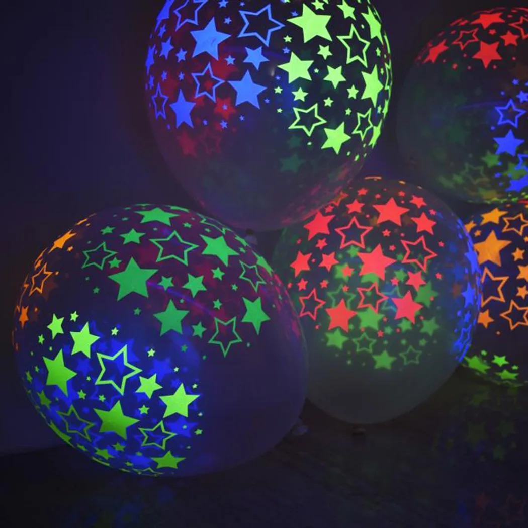 10 Stück 12 Zoll fluoreszierender Ballon klarer Latexballon Neon UV Schwarzlicht reaktive Sternballons Sterne Punkte Geburtstagsparty Dekor – Detail 8