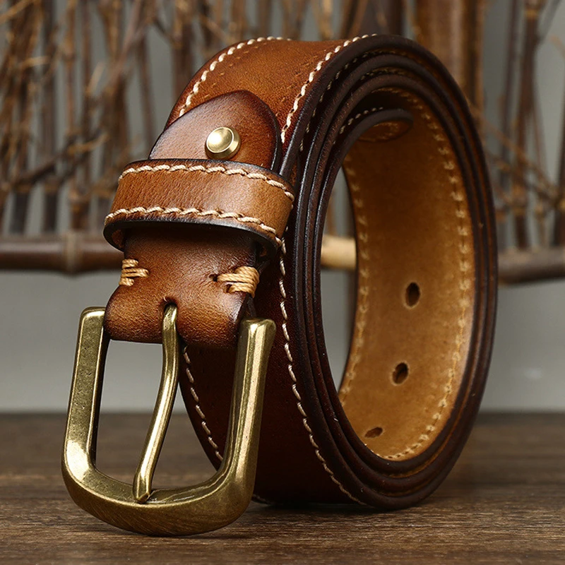 38CMMensCowskinBeltsLuxuryFullGrainCowhideGenuineLeatherBelt
