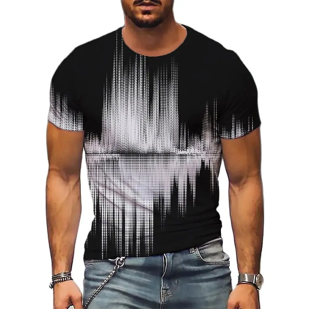

2023 Black White Stripes 3D Print Men's T Shirts Summer O-Neck Oversized Clothing Casual Daily Tops Streetwear Short Sleeve Tees