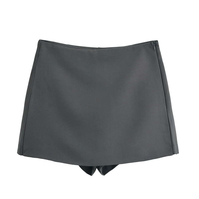 XNWMNZ 2024 Autumn New Woman's Casual Side Zipper Skirt Pants High Waist Hipster Woman Short Bottoms Ruffles Regular Fit Shorts