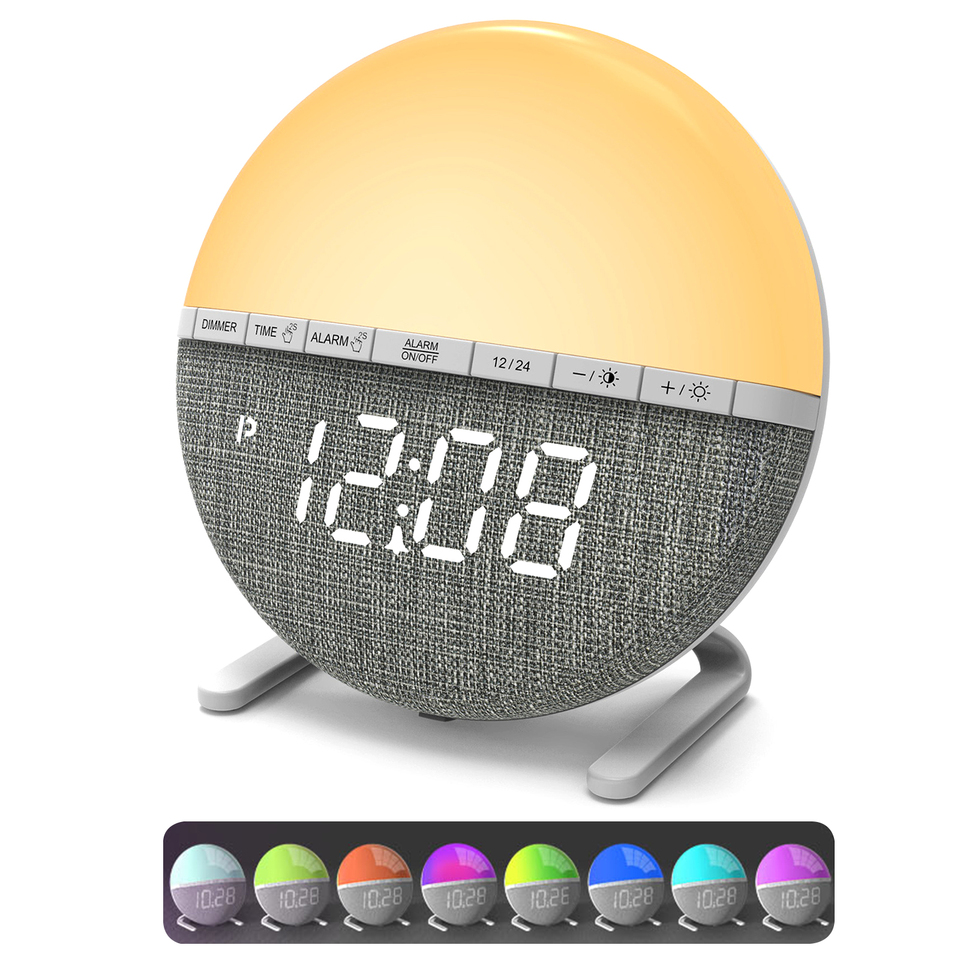 Sunrise Light Alarm Clock Wake Up Light Alarm Clock Snooze 7 Ringtones Sleep Aid 9 Colors Night Light Bedside Table Led Watch