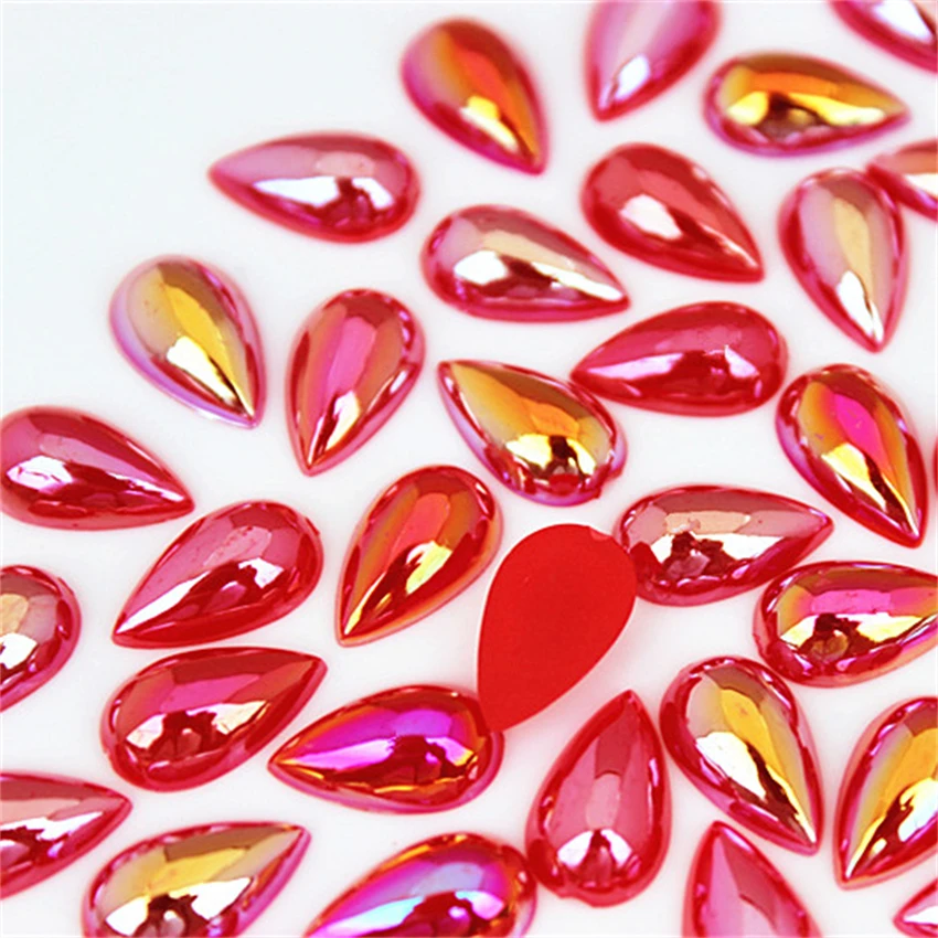 100 stücke 8*13mm Teardrop AB Flatback Strass Stick Kristalle Und Steine Acryl Strass Für DIY Kleidung Handwerk dekoration WC129 – Detail 7