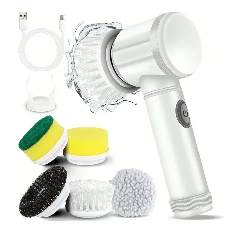  Electric Spin Scrubber 5 in 1 Electric Cleaning Brush Bathroom Cleaning Brush with 5 Replaceable Heads, Handheld Cleaning Brush