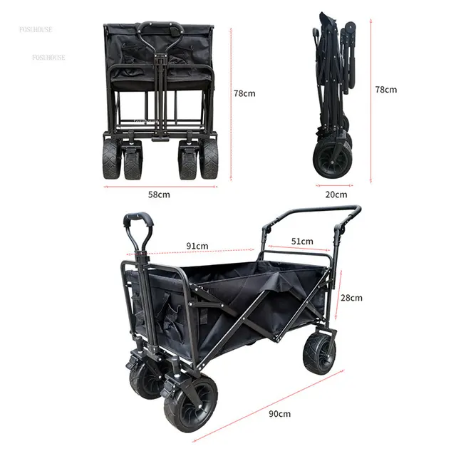 Északi Kerti Kocsik Kültéri Összecsukható Push Kocsi Hordozható Kemping Piknik Istálló Kerekek Bevásárló Kosár Horgászkocsi - Image 5