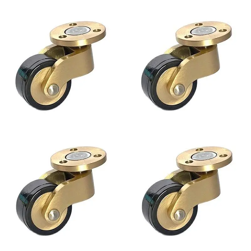 

4PCS 1'' Solid Brass Casters Ultra-Low Height Table Chair Couch Feet Furniture Castors Rubber Silent Wheels 360° Swivel Rollers