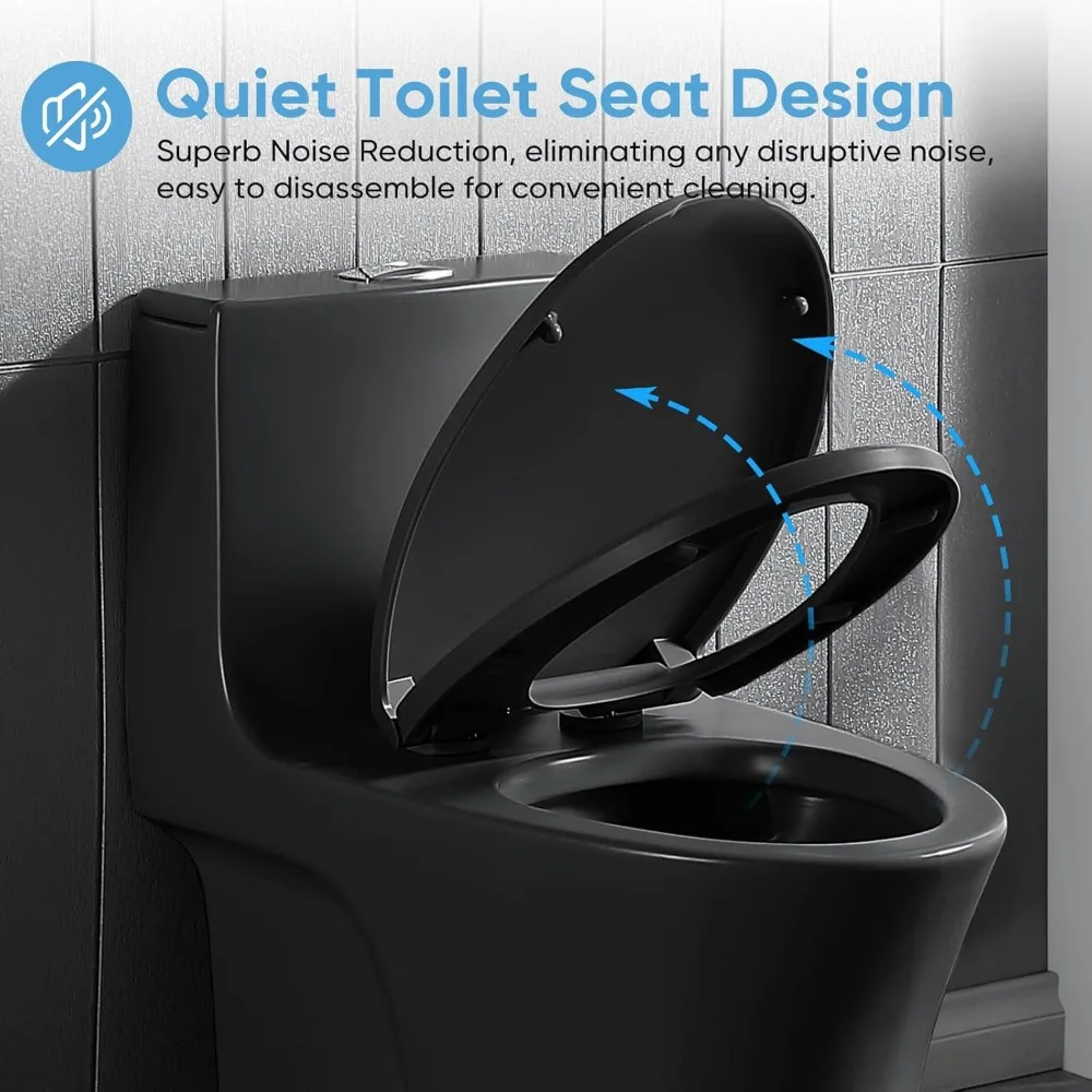 One Piece Toilet,  Dual Flush Toilet with 15.1"W Soft-Close Seat,17" Comfort Height Seat,Standard Elongated Toilet for Bathrooms 5