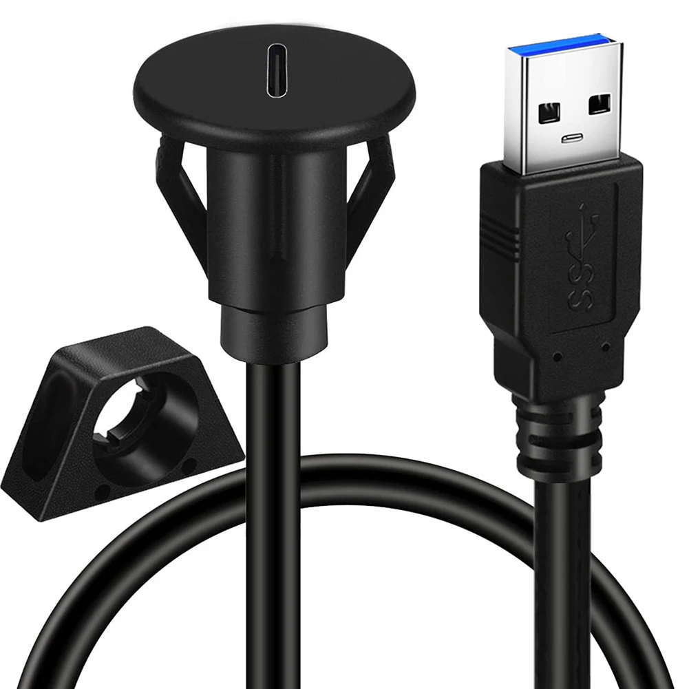 1M USB 3.0 Male To Type C 3.0 Female Panel Mount Cable Waterproof Type C 3.0 Car Flush Mount Cable for Car Truck Boat Motorcycle