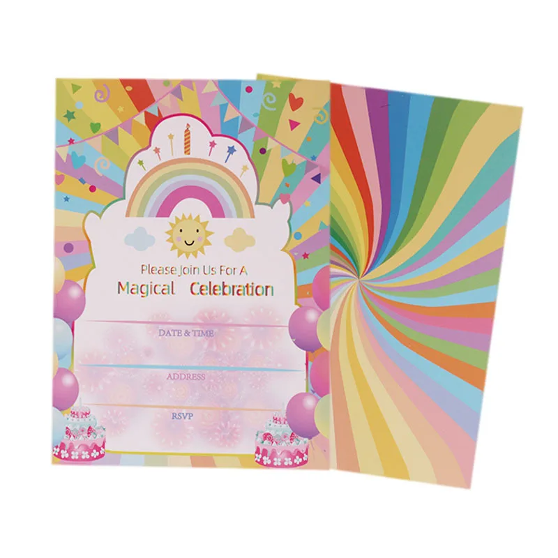 12Pcs Wedding Party Princess Party Invitation Birthday Holiday Paper Greeting Card Rainbow Unicorn Mermaid Invitation Card