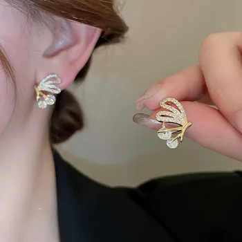 Minar Fairy Bling CZ 큐빅 할로우 아웃 나비 날개 하트 드롭 귀걸이, 여성용 진짜 금도금 구리 쥬얼리