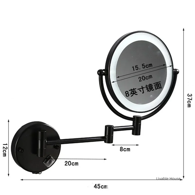 Bathroom Makeup Mirrors Wall Extending Folding Double Side LED Light Magnification Bath Mirror  Hotel Folding Bathroom Mirror 6