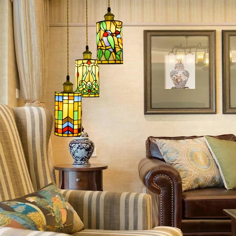 

Idyllic countryside vintage creative art stained glass bedside line chandelier restaurant hotel bar staircase hallway light