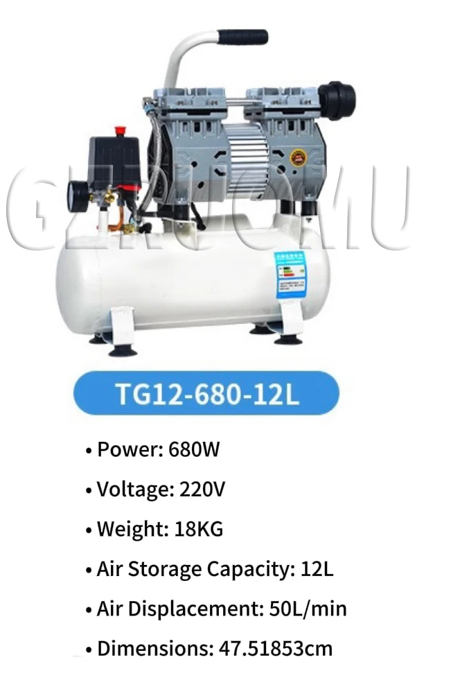 Air Compressor 680W-12L Portable Air Compressor 50L/min Oil Free Air Compressor