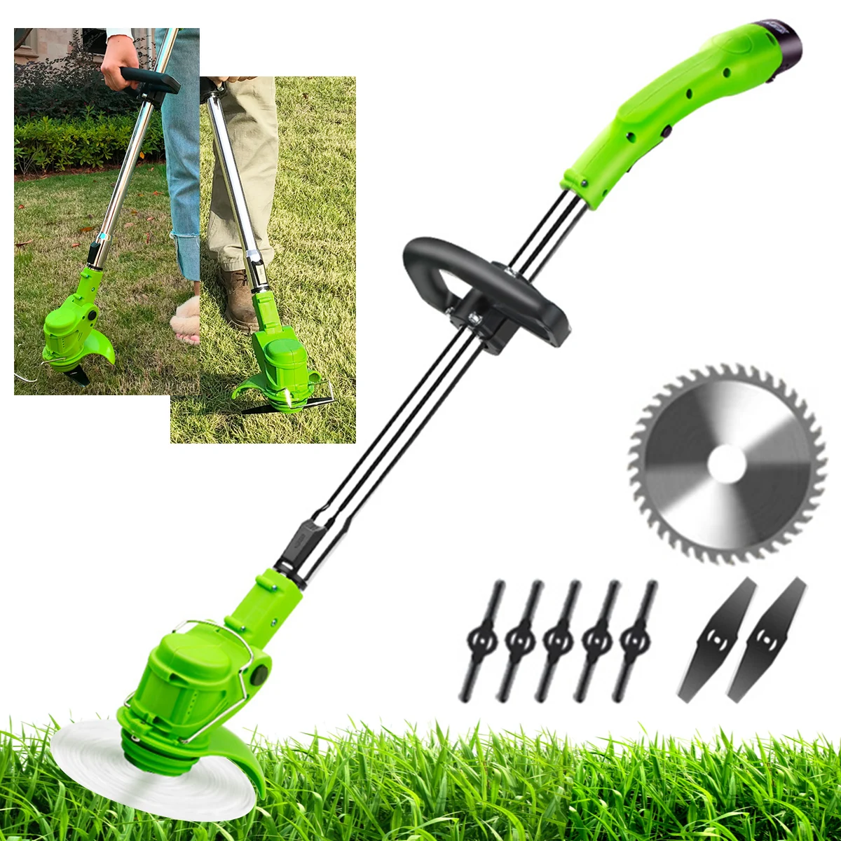 

Electric Weed Wacker Adjustable Cordless Electric Weed Eater Rechargeable Battery Powered Grass Trimmer with 3 Types Blades for
