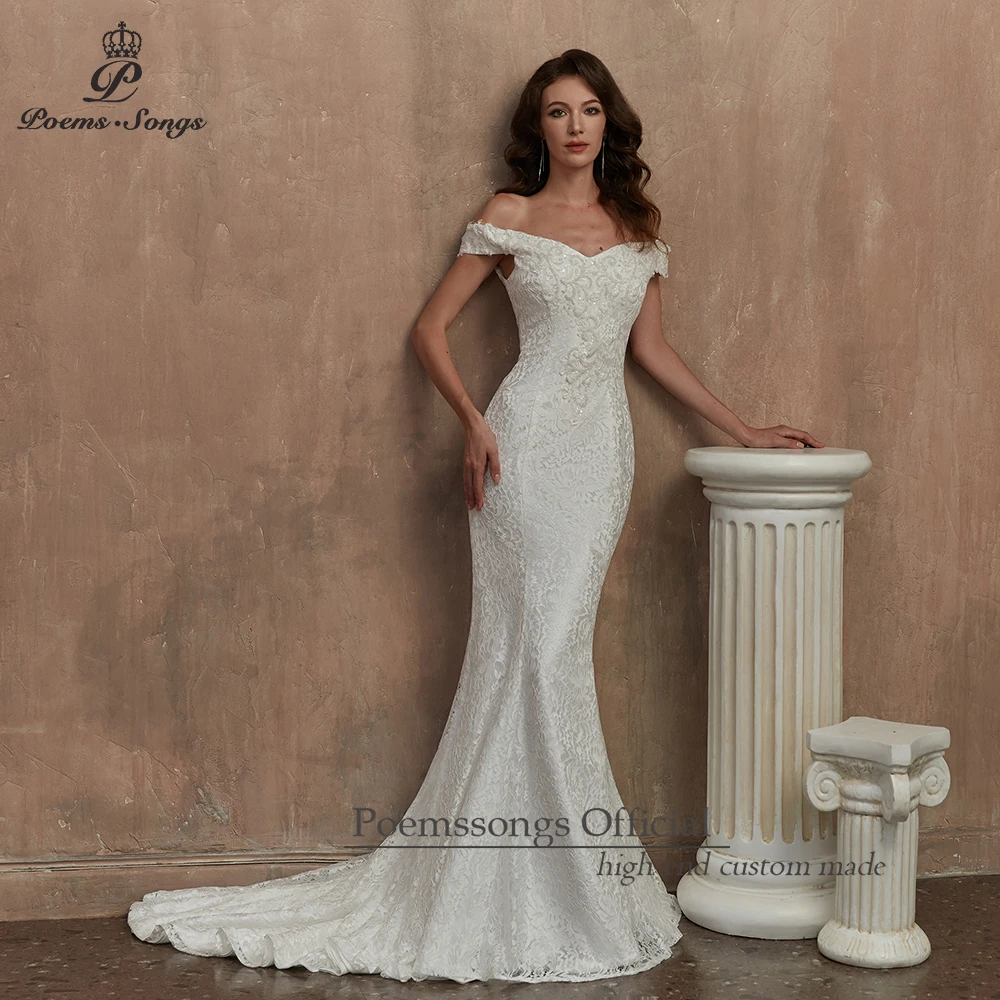 Elegant mermaid lace wedding dress for women slim bridal gown