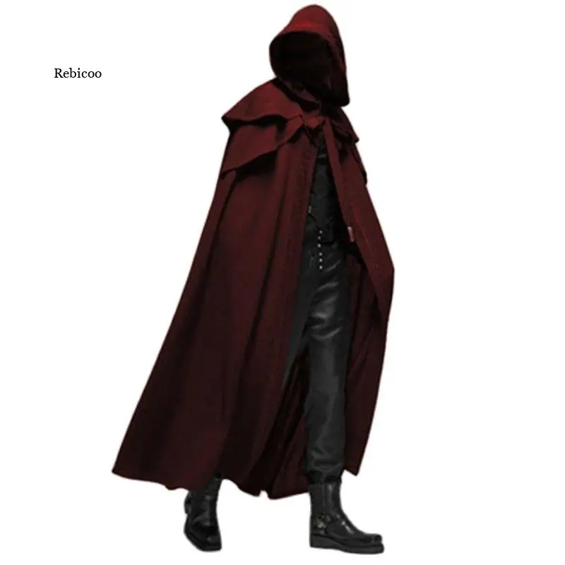 Trench Coat Men Hooded Solid Loose Black Cloak Coats Windproof Long Cape Poncho Winter Chic