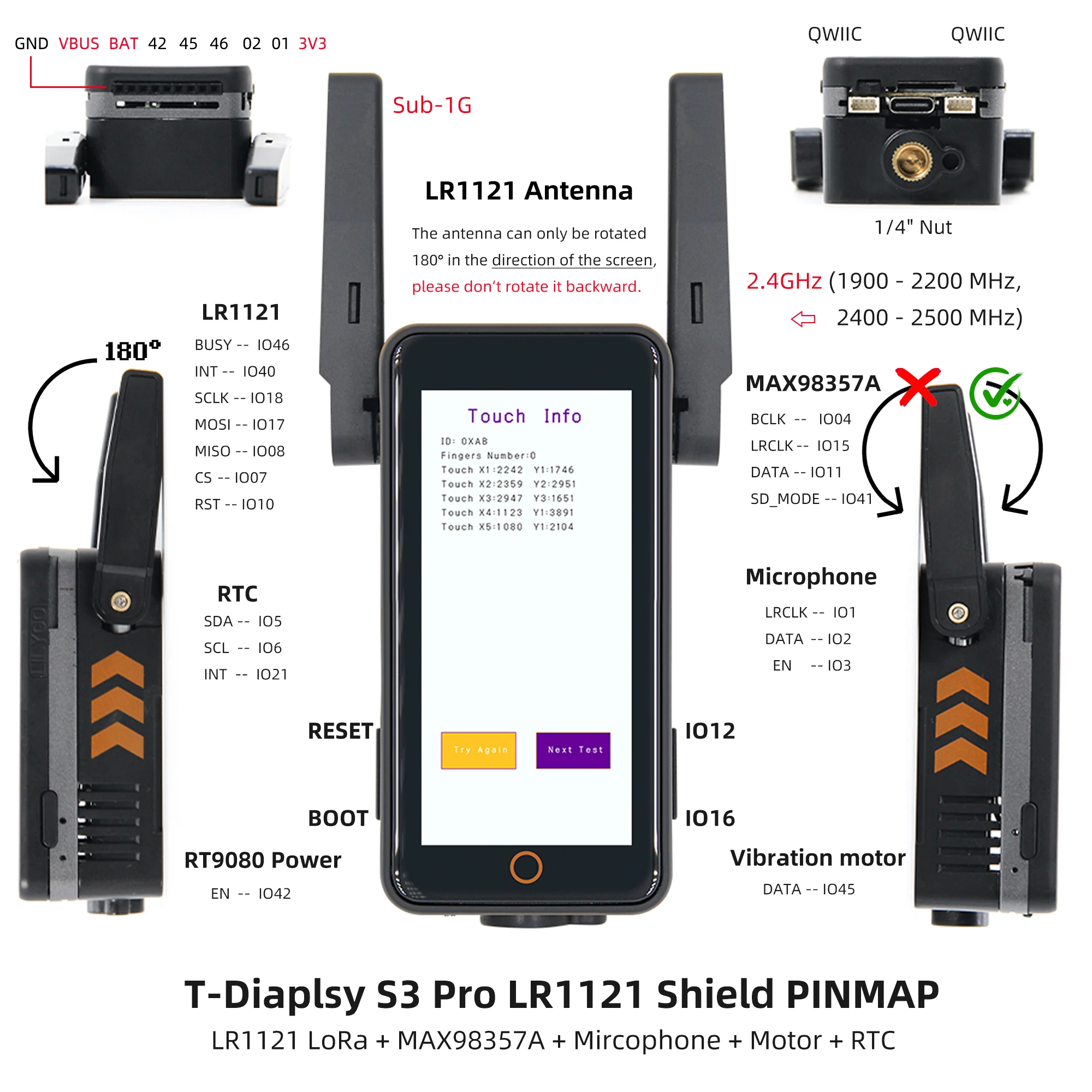 ® T-Display-S3 Pro LR1121 Kit ESP32-S3 Development Board 2.33-inch LCD Touch Dis