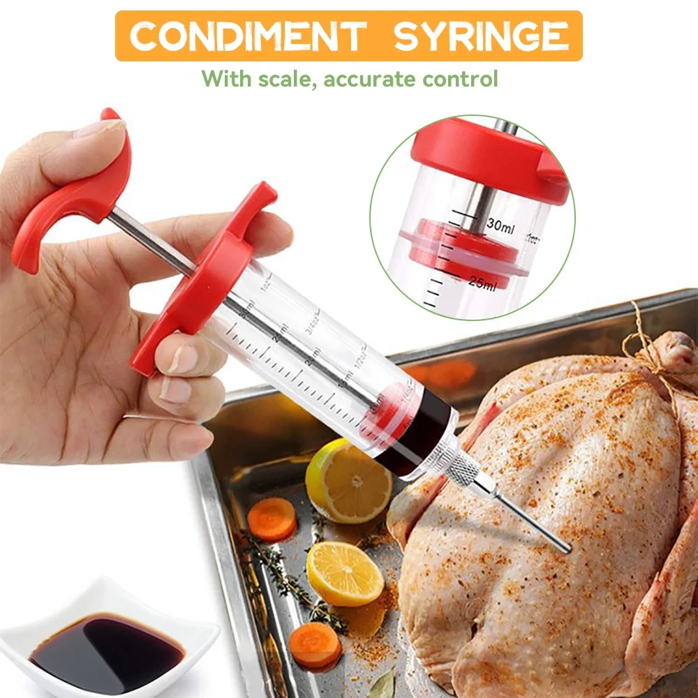 Flavor Needle BBQ Meat Syringe Marinade Injector Pork Steak Meat Sauces Syringes 3 Stainless Steel Needles Kitchen Tools