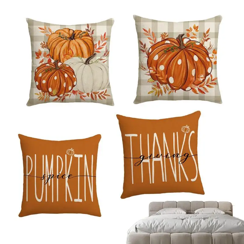 Fall Pumpkin Cushion Cover 18x18 Inches Pillowcase Farmhouse Decor  Thanksgiving Throw Pillow Cover cojines decorativos para sofá - AliExpress