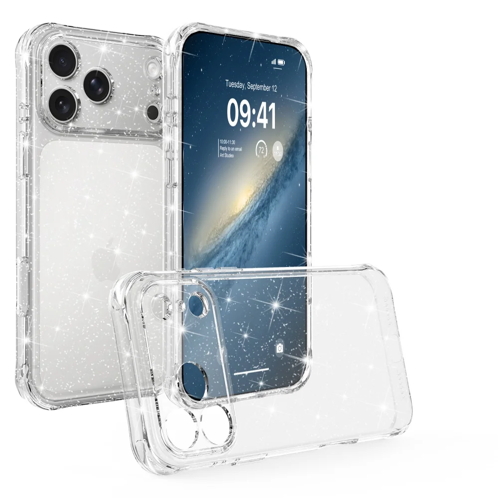 Luxury Glitter Transparent Sparkling Case with Camera Protection and Shockproof Clear Bumper Cover