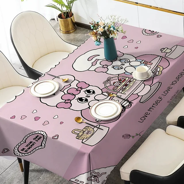 E-Esther B-Bunny Cartoon Tablecloth Tea Coffee Table Cloth Waterproof Cloth Wall Stove Rack Rectangular Wedding Banquet Home 4