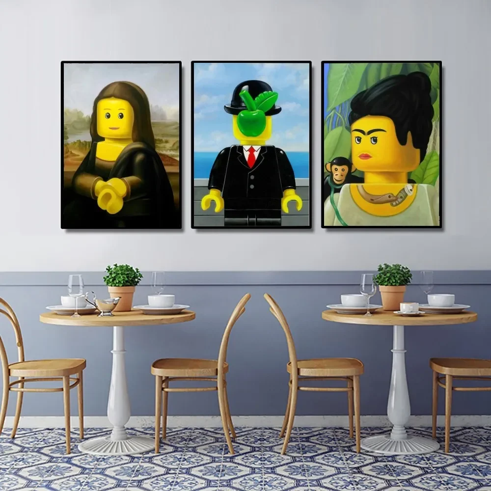 Astratto Divertente Mona Lisa L-Lego Poster Kraft Club Bar Paper Vintage Poster Wall Art Painting Bedroom Study Stickers