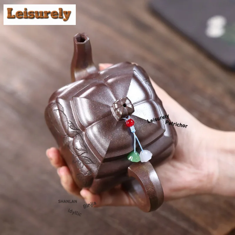 360ml Yixing Purple Clay Teapots Handmade Rib Pot Raw Ore Wood-fired Porcelain Mud Tea Infuser Kettle With Infuser Zisha Tea Set