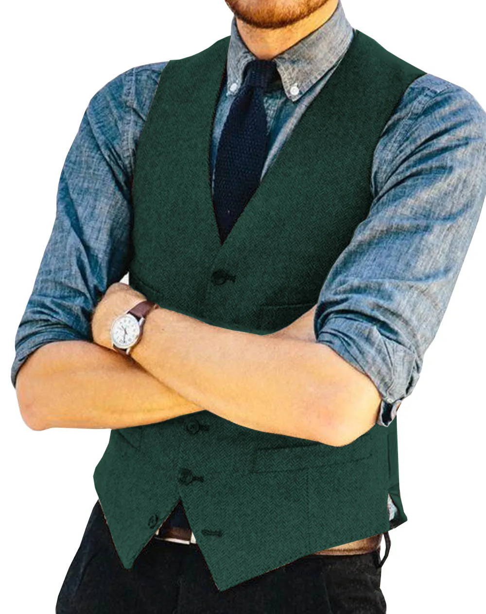 Men's Suit Vest Customized Wedding Wool Herringbone Tweed Business Vest Jacket Casual Slim Vest Suitable for Groomsmen Men's Wed