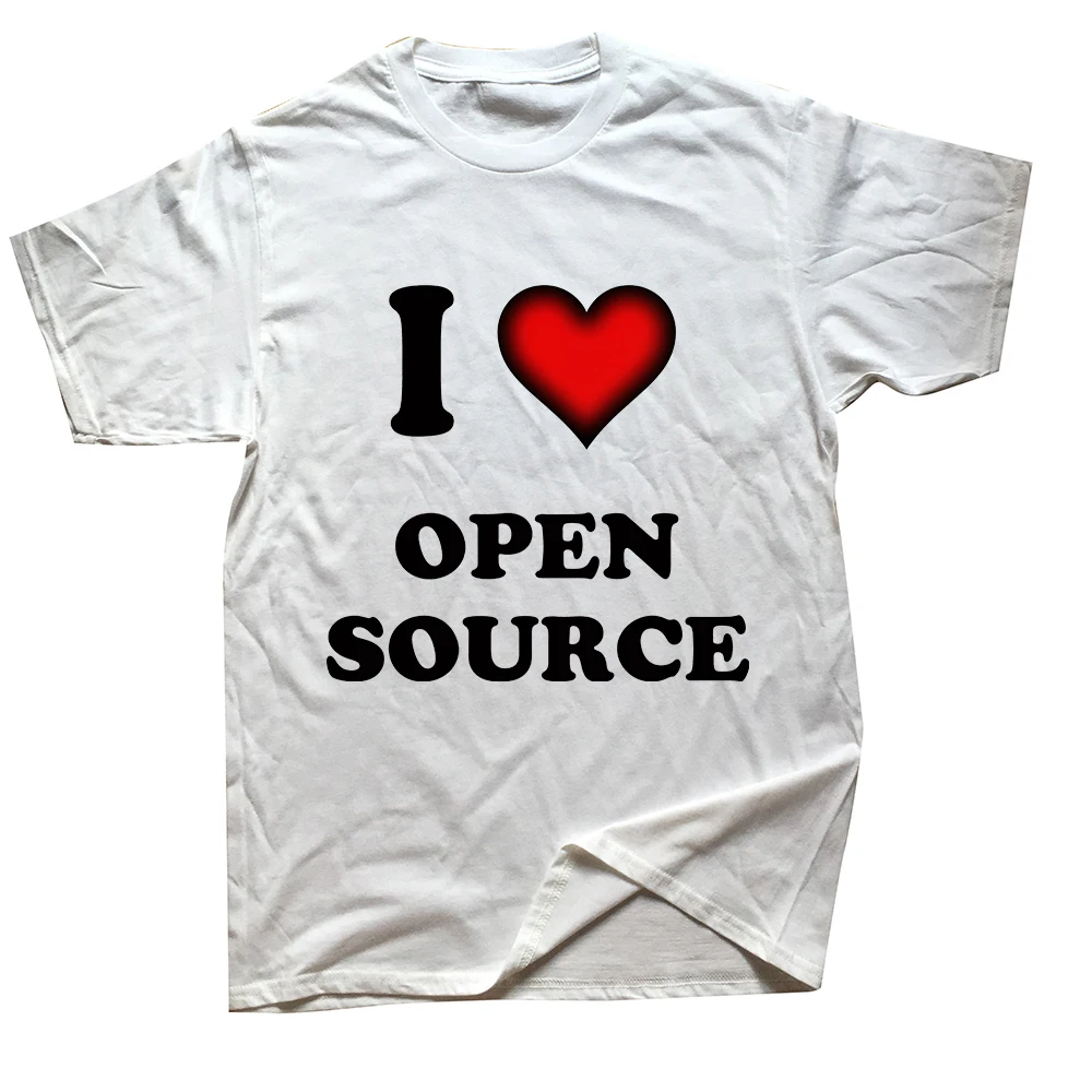 Lustiges „I Love Open Source“ Unisex-T-Shirt aus reiner Baumwolle, Streetwear, Humor-T-Shirt, locker geschnittene Kleidung für Männer und Frauen, Kurzarm.