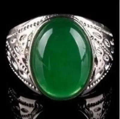 

Hot selling good******** Beautiful fashion Tibet Silver Green natural men's ring size 8, 9 ,10 ,11
