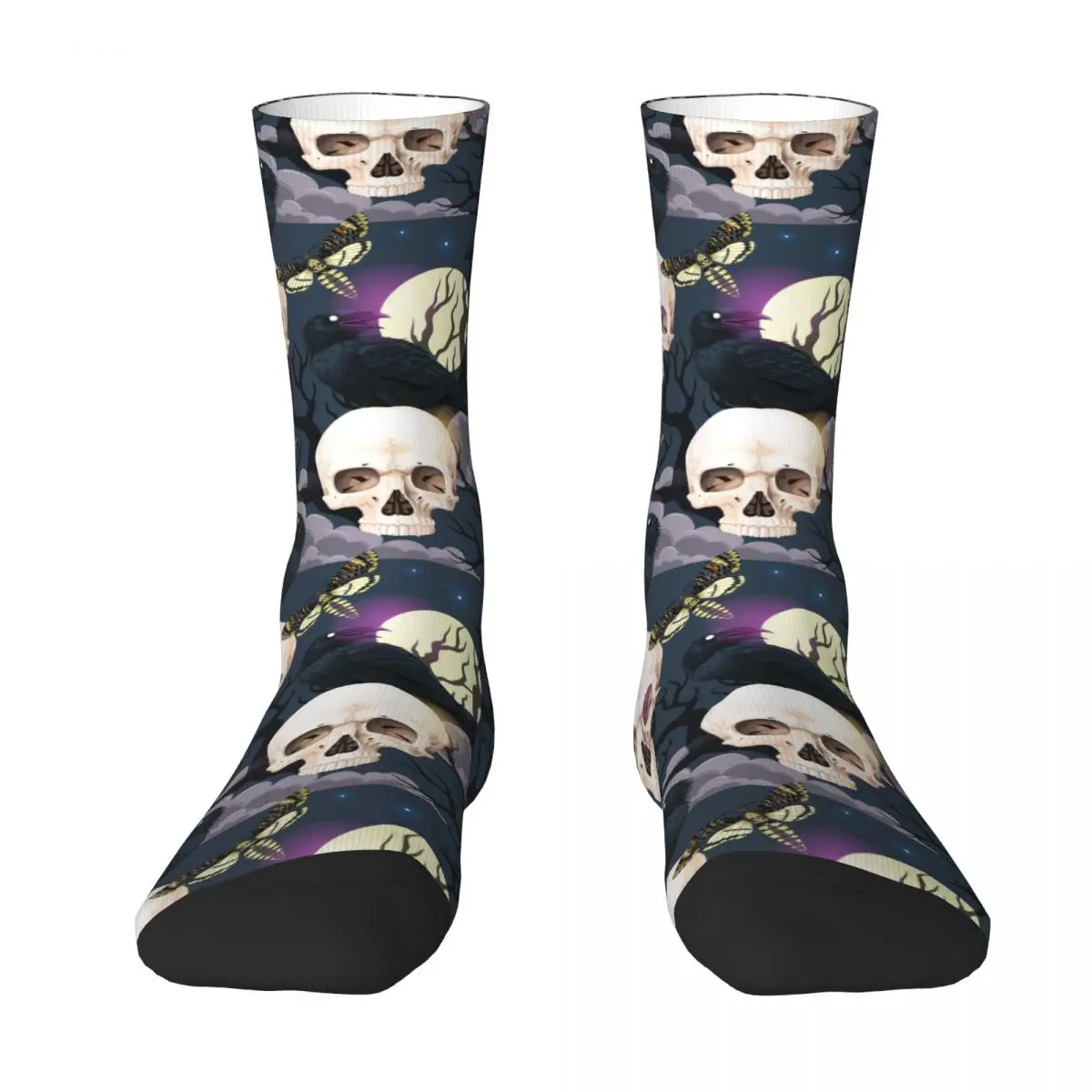 

Raven Human Terror Skull Sock Socks Men Women Polyester Stockings Customizable Hip Hop