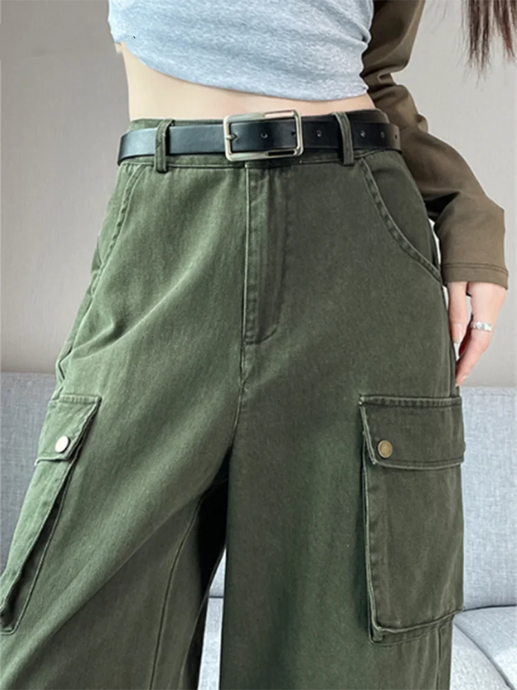 New Y2K Fashion Cargo Women Wide Leg Pants High Waist Chicly Pockets Female Pants Straight Casual Black Loose Trousers Lady