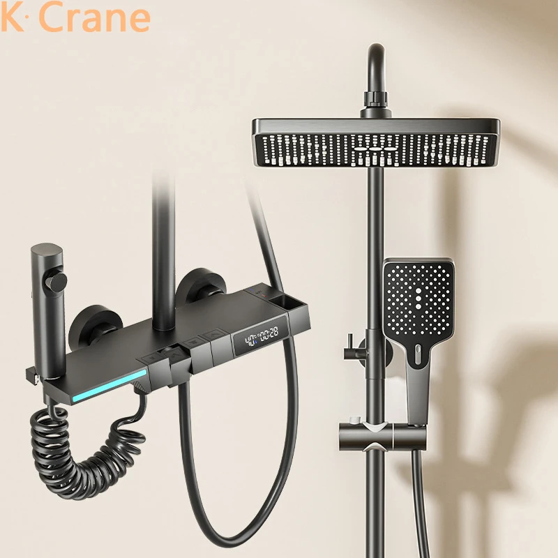 Atmosphäre Led Digital Regen Wasserhahn Set Badezimmer Heiß Kalt Thermostat Dusche System Badewanne Wand Halterung Armaturen