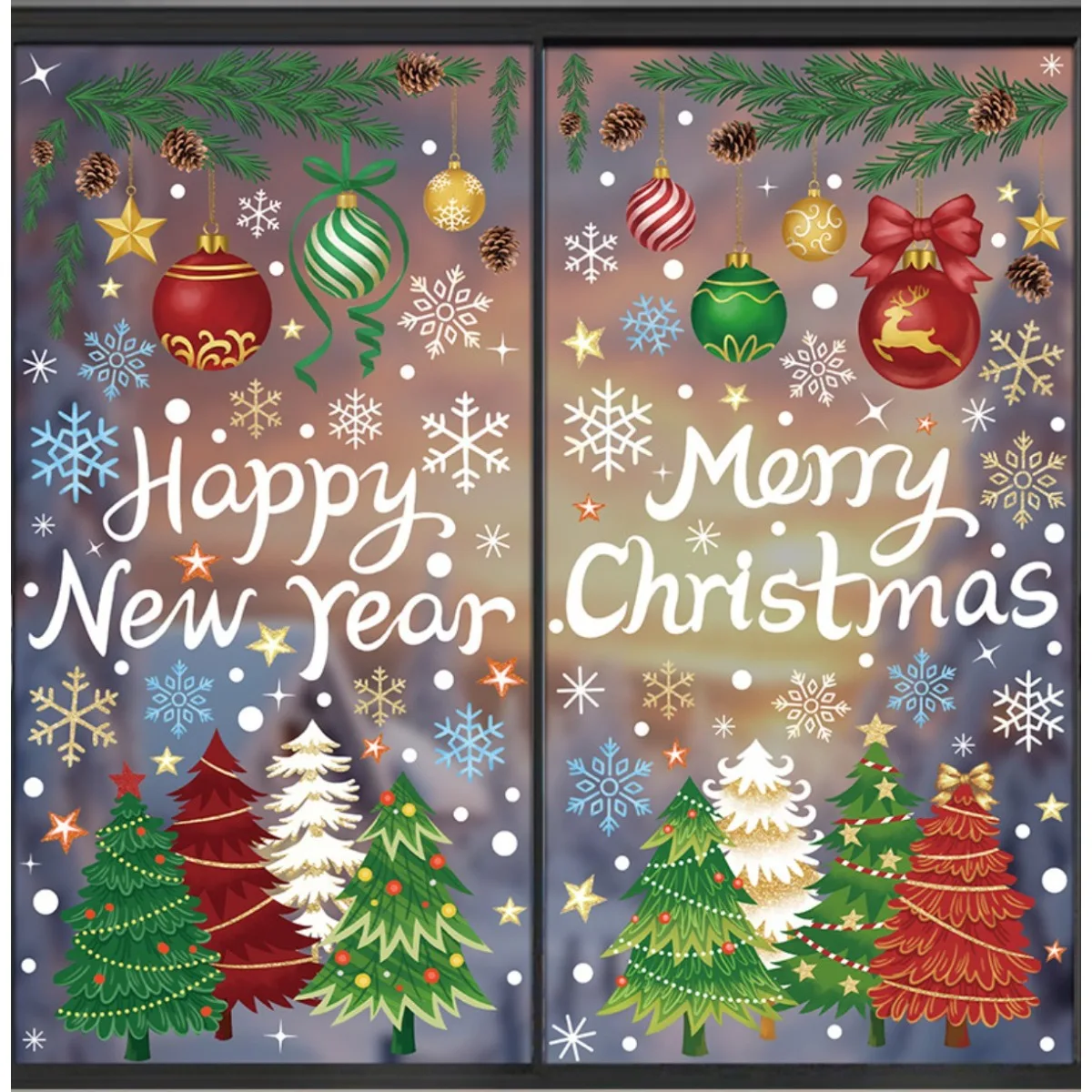 Christmas Snowflake Hanging Ball Static Cling Stickers Creative Window Decals for Shop Display Glass Scene Decorations