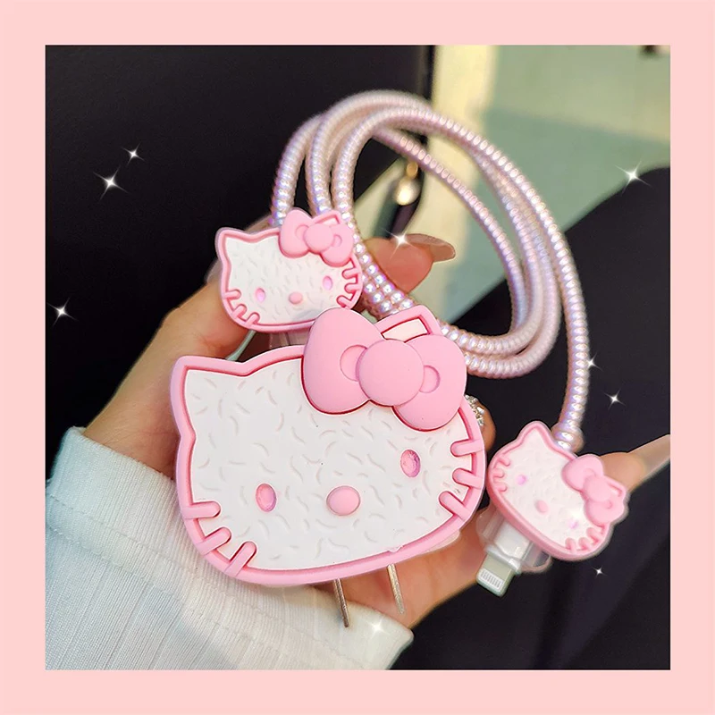 

Sanrio зарядное устройство защитный рукав Kawaii Hello Kitty вещи Y2K iPhone15 14 13 милые девочки Apple 20 18 Вт защита кабеля данных подарки