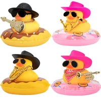 Car Duck Ornament Dashboard Decorations for Car Rubber Accessories with Sunglasses Hat Necklace Swim Ring and Mini Musical Instr 1
