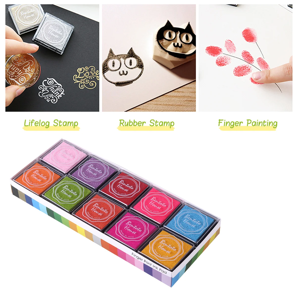 12 Colors Rainbow Multi Color Craft Ink Pad Stamps Partner DIY Color
