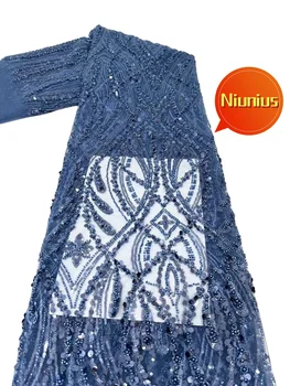 Tule Renda com Stones Tecido para Festa Vestido de Noite, Mais recente Elegante e Delicado, Melhor Qualidade, NN6858 _ Z, 5 Jardas, 2024