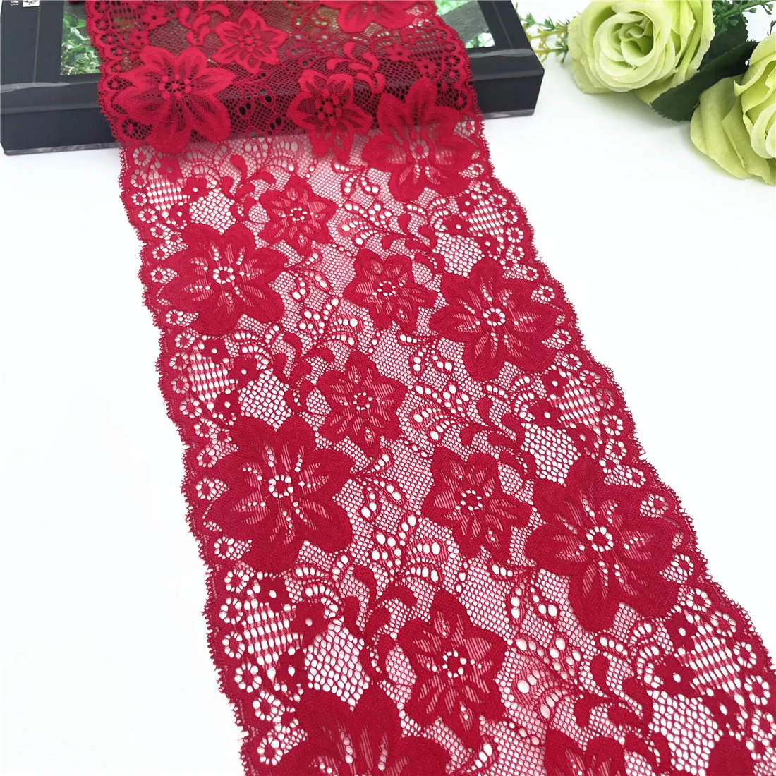 3y/로트 폭 17cm 레드 탄성 스트레치 레이스 트림 스커트 밑단 속옷 바느질 액세스 공예 DIY 의류 직물 웨딩 드레스 슬리브