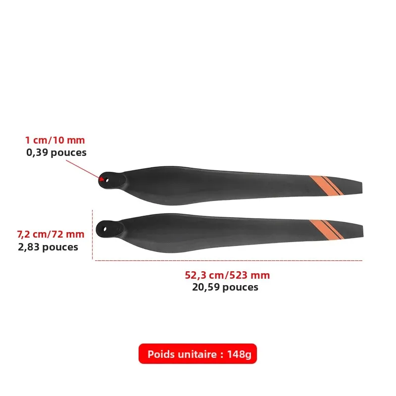 Détail d'une hélice CW avec revêtement solaire, lot de 2 pales