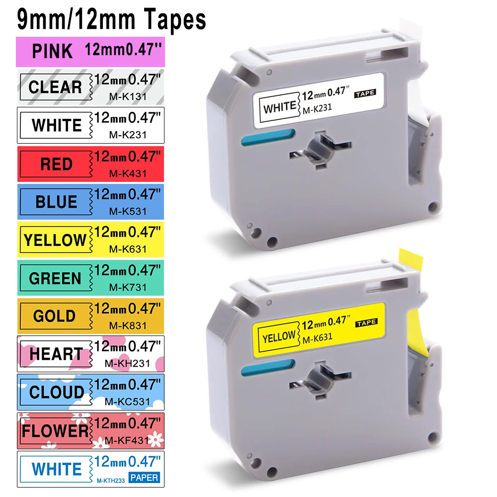 

9mm 12mm MK 231 Label Compatible for Brother MK231 MK221 MK-231 Label Tape MK-131 631 121 621 For Brother P Touch PT-70 80 90