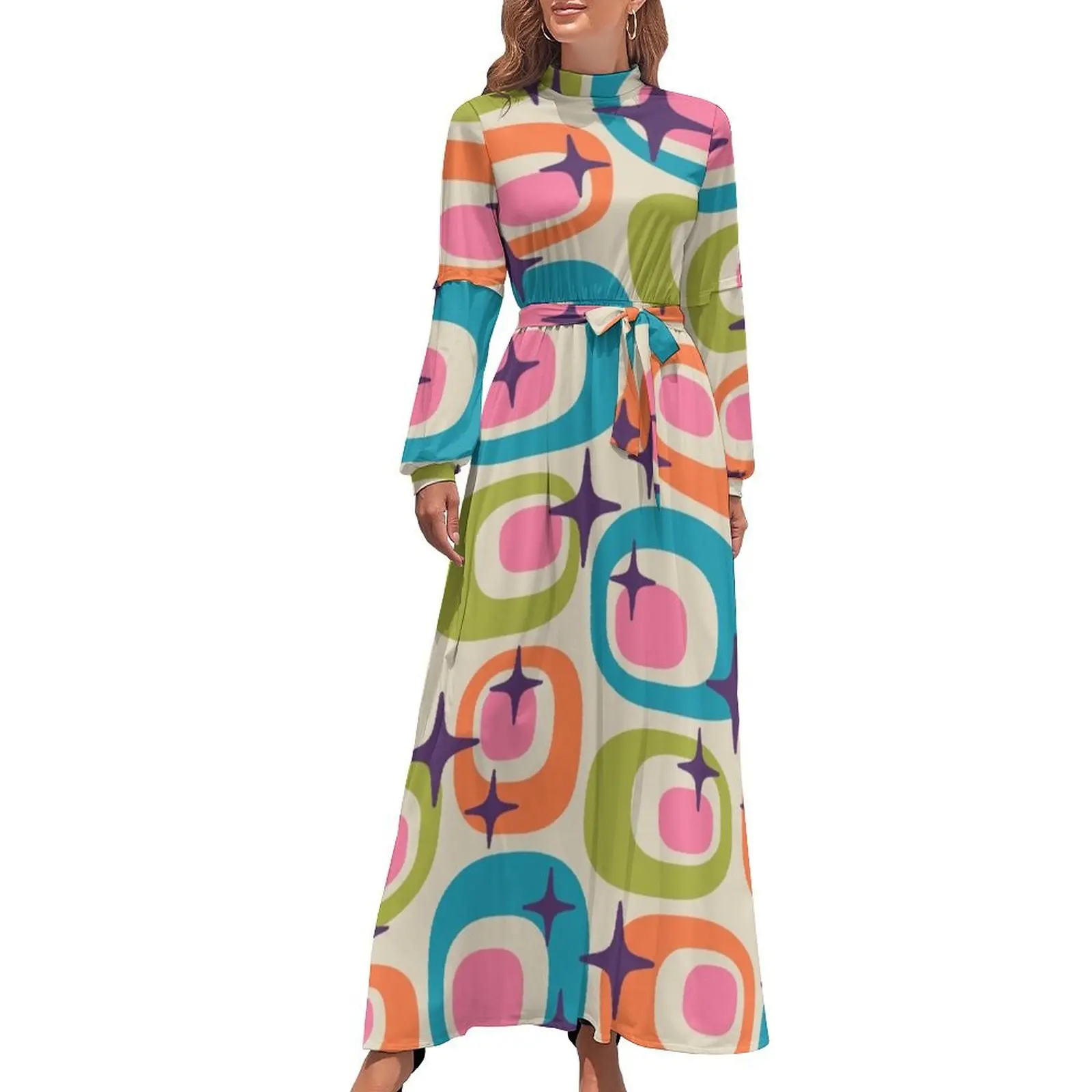 thumbnail image 1 of Vestido largo de verano de estilo moderno de mediados de siglo Atomic Sparkles 727, ropa de uso diario, 1 of 5