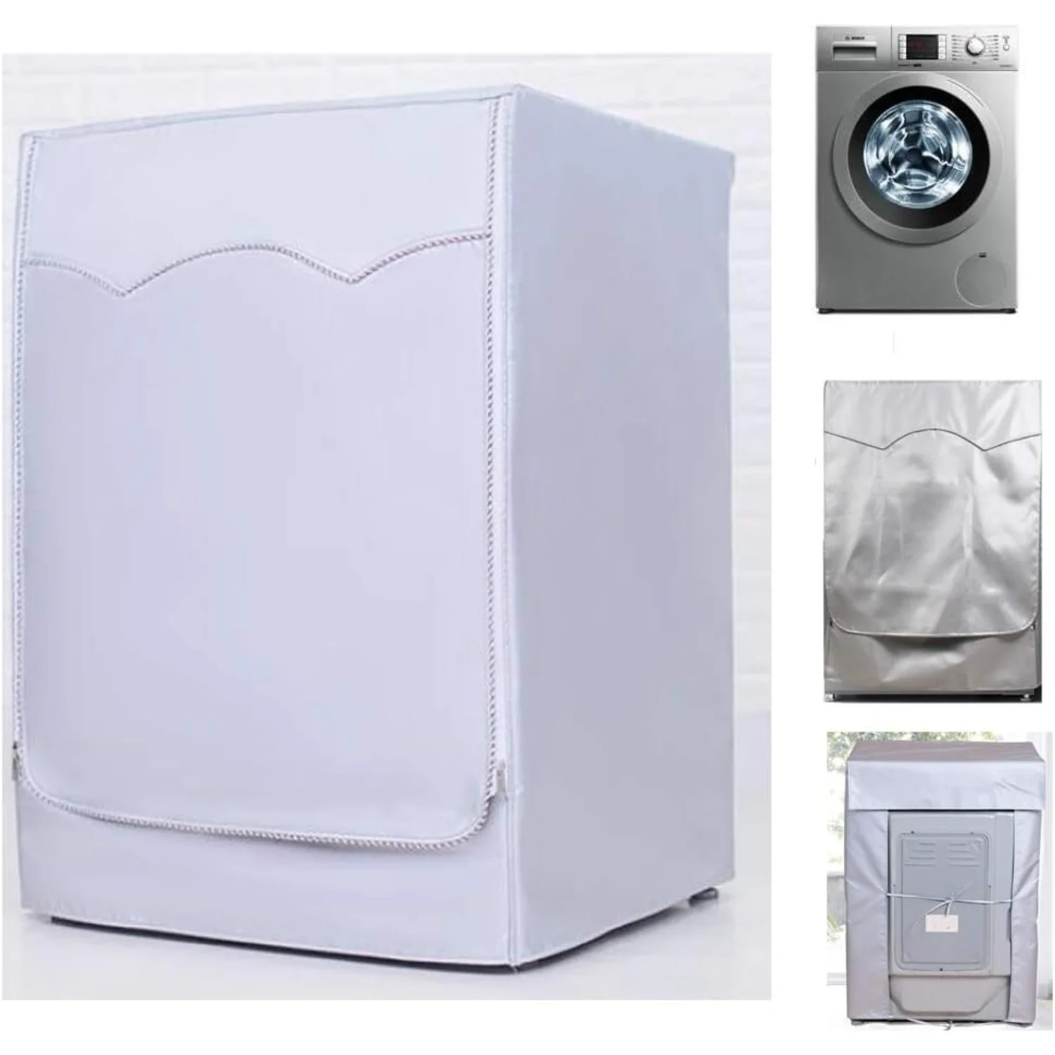 Washing Machine Cover Waterproof Lightweight Solid Front Load Washer Dryer Cover Silver Durable Portable Washing Machine Protect
