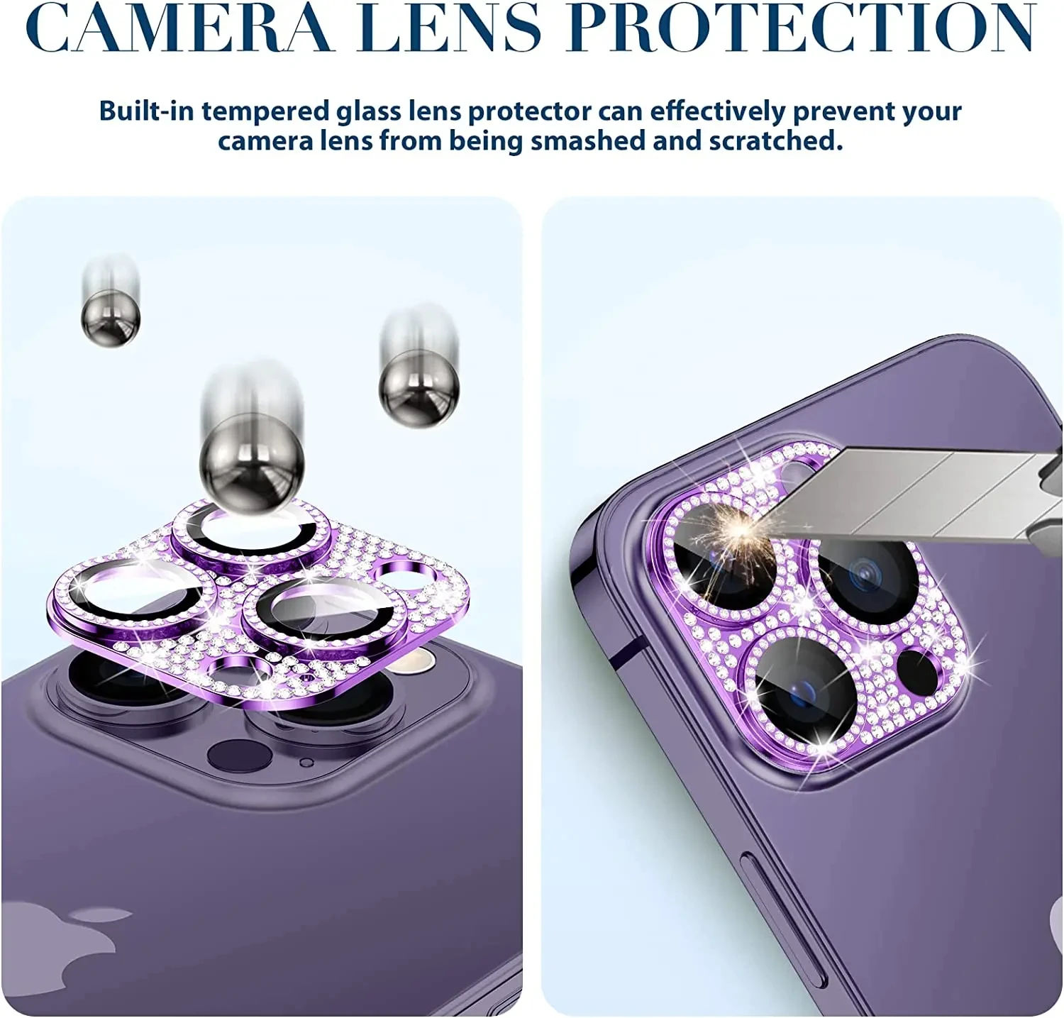 Diamond Metal Camera Lens Protector with Glass Shield