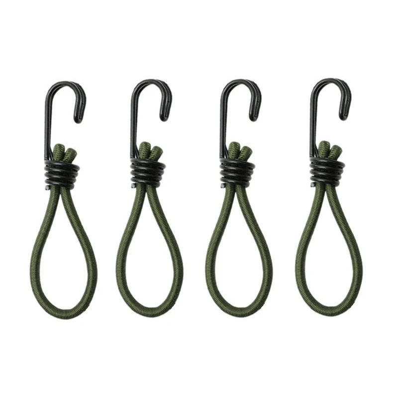 Bungee Straps Elastic Binding Rope Bungee Cord Hooks 4pc Outdoor Tent Elastic Rope Bungee Cords with Hook Camping Canopy Tarp Tent Fixed Binding Tensioning Belt Hook Cord Fastener